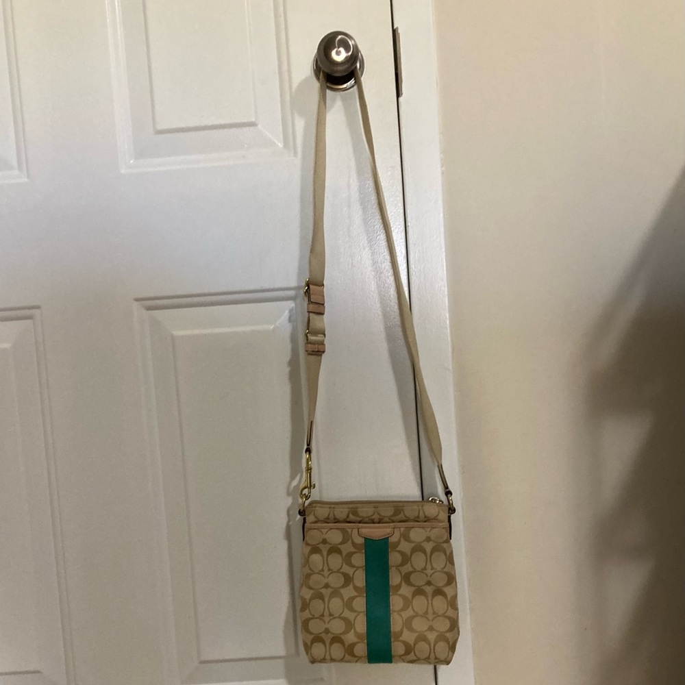Coach crossbody. Tan with teal